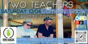 Photo of two male teachers on a balcony.