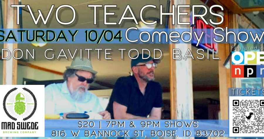 Photo of two male teachers on a balcony.